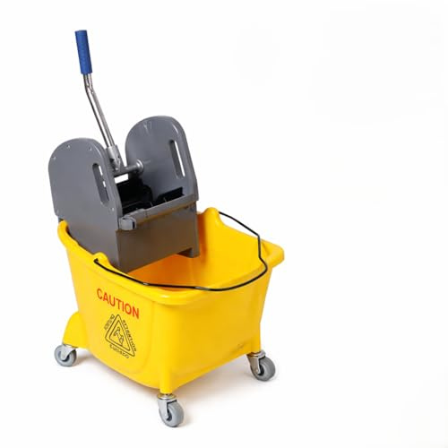 Cubo de Fregar Industrial 32L con Prensa y Ruedas – Cubo Profesional con Escurridor, Señal Caution Suelo Mojado, Alta Resistencia – Ideal Limpieza Profesional, Hostelería y Empresas