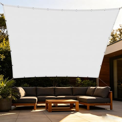 Tenda Vela Parasole 6 x 8 m Impermeabile Vela Ombreggiante Idrorepellente Senza Foratura per Balcone Patio Giardino Esterno Terrazza, Carport, Bianco