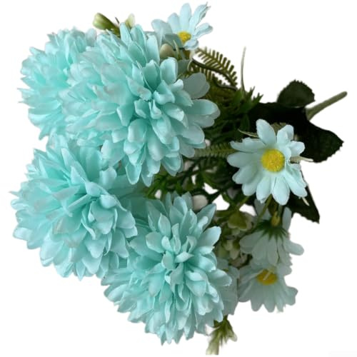 Generisch Crisantemi artificiali 7 rami realistici per fiori decorativi | 4 fiori grandi e 3 piccoli, volume naturale, consistenza realistica, ideale per vasi (blu)