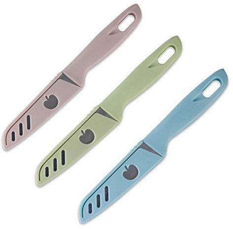 Sharp and Durable Fruit Knife Set with Protective Cover, Exquisite and Beautiful, Small Knives Suitable for Most Types of Vegetables, Fruits and Meat, 3 Pieces (Pink, Blue, Green)