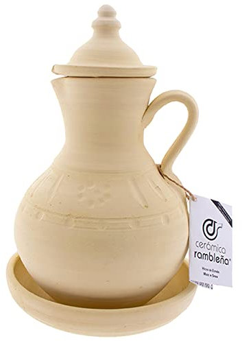 CERAMICA RAMBLEÑA | Brocca d'acqua in terracotta tradizionale | Brocca d'acqua La Rambla (Cordoba) | 100% fatto a mano | 2,5 litri | ECO | Piatto incluso