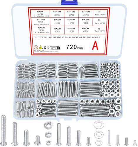 Xiaheipi 720 Pcs M3 M4 M5 Galvanized Screws with Nuts and Washers Assortment Set, Assorted Cross Pan Head Machine Screws Nuts and Bolts Set for Home Office Industrial Electronic (A)
