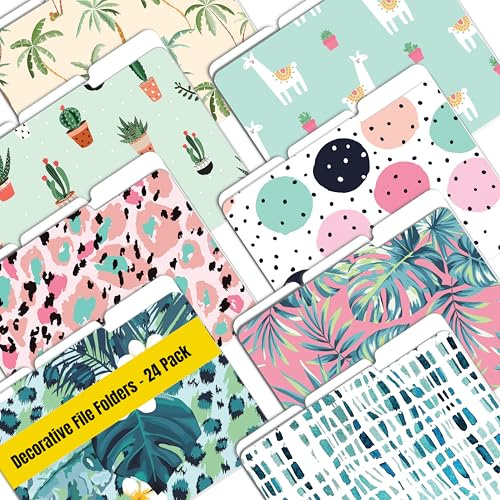 Better Office Products Decorative File Folders, 24 Pack, 8 Designs, Heavyweight, Letter Size (9.5 x 11.5) with 1/3 Cut Tab, Cute & Fun Modern Designs, Fashion Folders