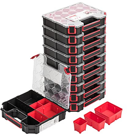 10x Modulierter Sortimentskasten Kleinteilemagazin – 243 x 284 x 60 mm - Sortierkasten mit Transparent Deckel Sortierkoffer Werkzeugbox Sortimentskoffer