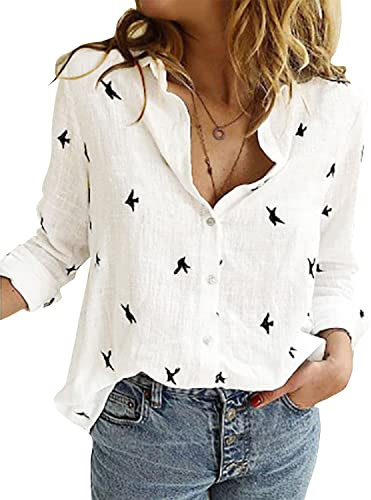 Livonmone Womens Blouse Casual Long Sleeve V Neck Shirts Tops Button Down Basic Loose Tunic T Shirts