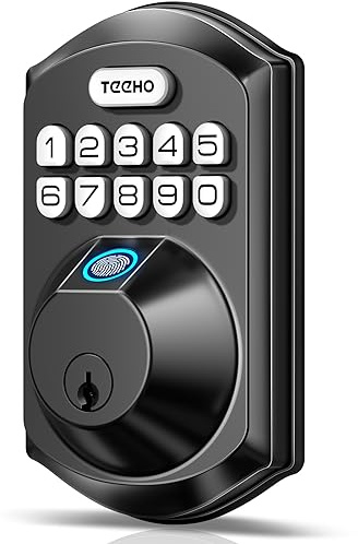 TEEHO TE002 Fingerprint Door Lock - Keyless Entry Electronic Keypad Deadbolt with 2 Backup Keys - Auto Lock - Easy Installation - Smart Locks for Front Door - Matte Black