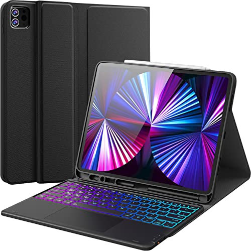 CHESONA iPad Air 13 inch case with keyboard for iPad Air 13 inch (M3,2025/M2,2024), iPad Pro 12.9 inch 6/5/4/3rd Gen, 3 Zone 7 Color Backlit, Smart Touchpad, Magnetic Detachable Case, Black