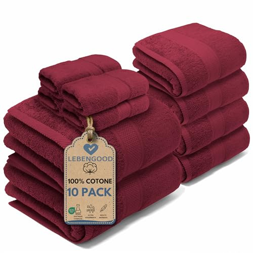 LEBENGOOD Handtuch Set 10-teilig – 100% Baumwolle, Oeko-TEX® Zertifiziert – 2 Badetücher, 4 Handtücher, 4 Waschhandschuhe, Extra weich & Saugfähig – Ideal für Bad, Dusche & Gäste