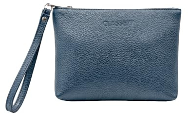 CLASSE77 Pochette à main en cuir véritable souple – Petit sac à main avec dragonne pour homme ou femme, pratique et élégant – Fabrication artisanale – Fabriqué en Italie