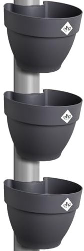Elho Vibia Campana Pot Gouttière 40 - Pots de Fleurs pour Extérieur - Plastique 100% Recyclé - Lot de 3 - Ø 21.6 x H 16.3 cm - Noir/Anthracite