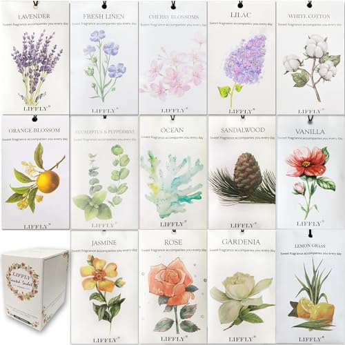 LIFFLY 14 Packs Scented Sachets fit Drawers and Closets 14 Different Scent Gift Box