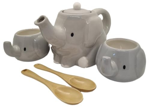 Waraku Fuuka Teekannen-Set mit 2 Teelöffeln aus Holz (Elefant)