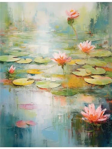 Aimaor Malen Nach Zahlen Erwachsene,Lotusrosa Paint by Numbers Adult Bastelset Malen-Nach-Zahlen Kinder Anfänger Leinwand Kreativ Set DIY Set Malen nach Zahlen（DIY Frame） 50x65cm