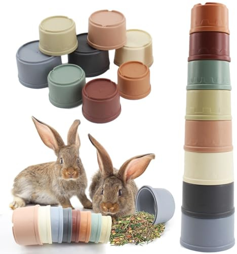 SHSMPXOY 8 Piezas Taza Apilable para Conejos, Juguetes de Conejo de Plástico Seguros sin BPA, Juguetes de Conejo para Ocultar Alimentos Stacking Nesting Toys (Color morandi)