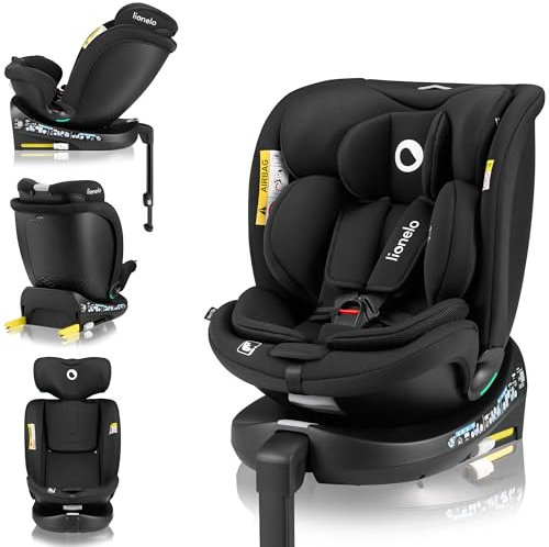 LIONELO NAVY i-Size Seggiolino Auto Girevole 360° per Neonati da 40 a 150cm con ISOFIX Montaggio Senso Marcia e Contrario, Piede di Supporto, Poggiatesta e Schienale Regolabili (Nero, NAVY)