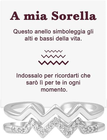 Anello Donna Sorella per Sorelle Donne Ragazze in Argento Sterling 925 Ispirazionale e di Incoraggiamento Alti e Bassi Regolabile - Cofanetto con DEDICA incluso