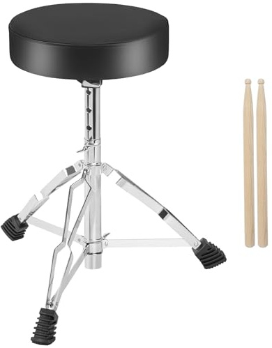 OUUTMEE Drum Throne Tabouret de batterie avec siège rembourré 46 à 58 cm Hauteur réglable Dessus rond Chaise avec base trépied stable Percussion et clavier