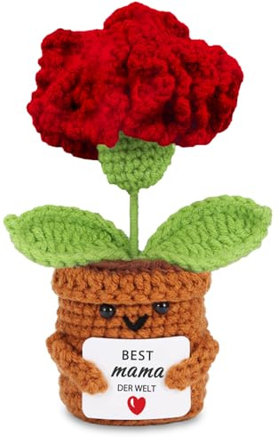 BOAITE Geschenke für Mama, Handgefertigtes Häkelblume mit Karte, Geschenk & Glücksbringer für Mutter Geburtstag Muttertag Weihnachten, Lustige Personalisierte Kleine Geschenke Frauen
