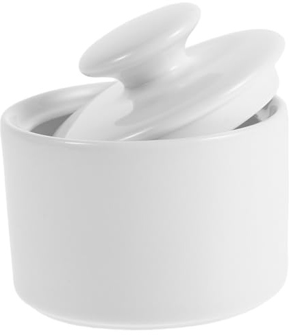 Cabilock Pot à Sucre et Gain de Place 170ml Blanc en Céramique avec Couvercle Décoration Vintage Simple pour Comptoir Cuisine pour Bar à Café