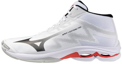 Mizuno Wave Lightning PRO Mid Volleyball Shoes, White Black Red, Lightweight Cushioning with PoWnCe Midsole