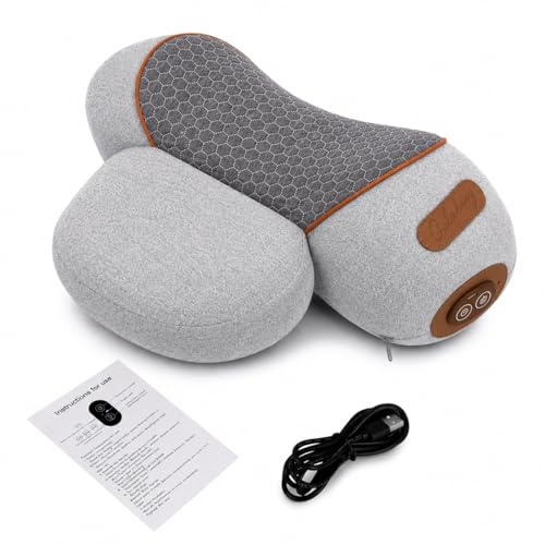 GALAKSIOZ Almohada masajeadora de cuello inalámbrica, dispositivo de tracción cervical recargable con calor y vibración, estirador de cuello para aliviar el dolor, alineación de postura y relajación