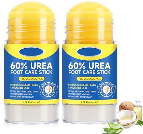 Crema piedi urea 60 per cento,Balsamo per i piedi stick contro talloni screpolati, calli e pelle secca – Idrata, ammorbidisce la pelle e leviga – Pratico bastone per la cura (2PCS)