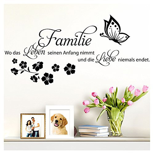 Grandora W5448 Wandtattoo Spruch Familie ist wo Leben beginnt I Mittelgrau (BxH) 135 x 70 cm I Wohnzimmer Flur Aufkleber Wandaufkleber Wandsticker