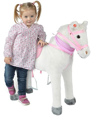 Pink Papaya Stehpferd zum draufsitzen | 75cm Spielpferd zum Reiten Molly | Pferd zum Reiten für Kinder mit Sound | Sattel Pferd