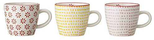 Bloomingville kleine Tassen Susie Retro Tassen ideal für einen doppelten Espresso oder einen kleinen Kaffee Crema ø 7,5 x H 7,5 cm, rot gelb rosa, Keramik, 3er Set
