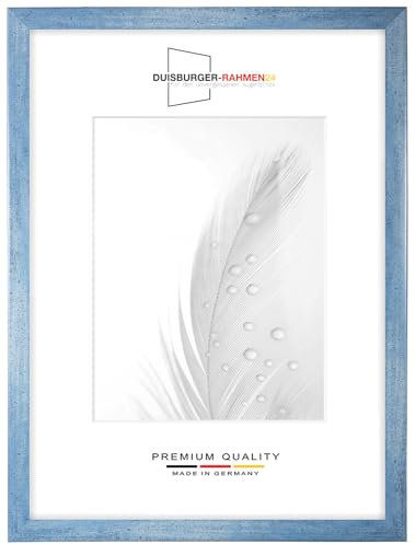 DR24 84,1x118,9 (DIN A0) Bilderrahmen (Hellblau) nach Maß, 35 mm breiter MDF Holzrahmen inkl. entspiegelter Anti-Reflex Kunstglasscheibe, stabiler Rückwand, Biegestiften und Aufhängern