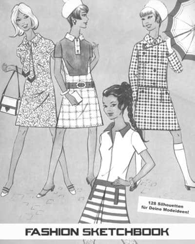Fashion Sketchbook: Modedesign Skizzenbuch mit weiblichen Silhouetten, 128 zartgraue Figurinen zum Ausmalen, für Designer, Fashionistas, Modebegeisterte