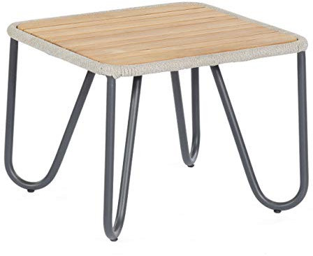 Sonnenpartner Loungetisch Charité 60x60 cm Alu/Teakholz/Polyrope Silbergrau
