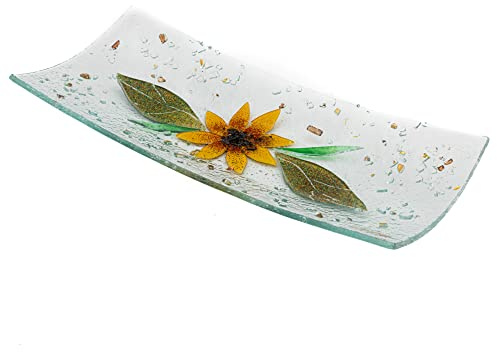 Sospiri Venezia Bandeja de Tocador de Vidrio de Murano con Decoración Floral, Centro de Mesa, Decoración para el Hogar, Idea de Regalo, Hecha a Mano en Italia (30x13 cm, Rectangular)