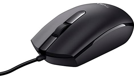 Trust Basi Computer Mouse with Optical Sensor, 3 Buttons, Wired Mouse for Left and Right Handed Users, 160 cm Cable, Plug & Play USB Mouse for PC, Laptop, Mac - Black