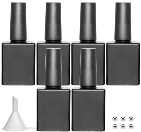 Agidea leere Nagellackflaschen mit Pinsel, 10ML leere Gel-Lack-Flaschen schwarz, undurchsichtiges quadratisches Glas mit Mischkugeln & Trichter, Packung mit 6