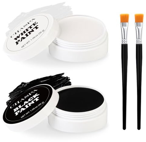 CHASPA Theaterschminke Schwarz + Weiß Clown Bilden Gesicht Körper Farbe Set stark Pigment Fachmann Auf Öl-Basis Kosmetik Farbe für Halloween SFX Bilden Kostüm Mehrfach Verwenden (60g)