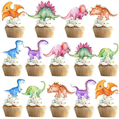 42 Stück Dinosaurier Topper, Dinosaurier Cupcake Topper,Dino Thema Geburtstagstorte Dekoration für Kinder Geburtstag Baby Shower Party Dekorationen Zubehör