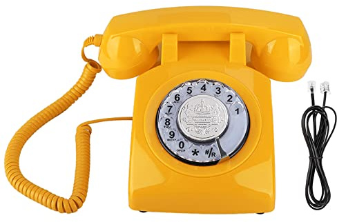 Teléfono Vintage, Teléfono Fijo con Dial Giratorio Retro Teléfono Clásico Timbre Auténtico Teléfono con Cable Teléfono Fijo para Oficina en Casa Hotel(Amarillo)