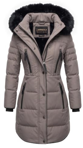 Spindle Women's Long Fur Parka Hooded Jacket Quilted Winter Coat