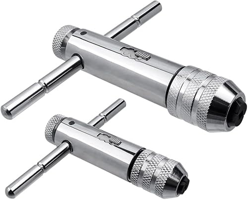 Bestgle 2Pcs Ratchet T Handle Tap Wrench, Adjustable T Bar Handle Holder Ratcheting Wrench for Metric M3-M8 / M5-M12 Thread Screw Taps