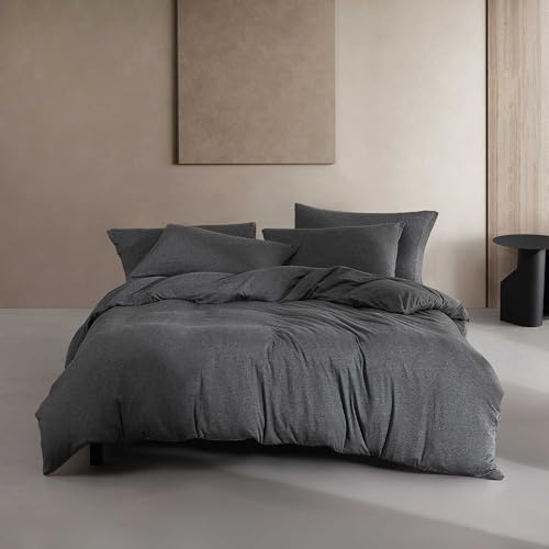 Calvin Klein - King Comforter Set, Naturally Soft Cotton Cotton Melange Jersey Bedding with Matching Pillowcases, 3 Piece Bed Set (Modern Cotton Melange Gunmetal Grey)