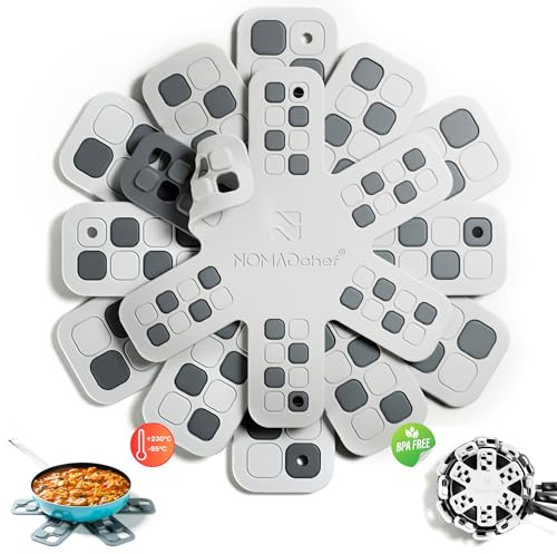 NOMADCHEF Dual-Use Silicone Pan Protectors for Stacking & Trivets for Hot Dishes | Silicone Trivet Mat | Perfect Pot and Pan Protectors For Stacking | Cookware Protectors For Stacking (6PCS-WHT/GREY)