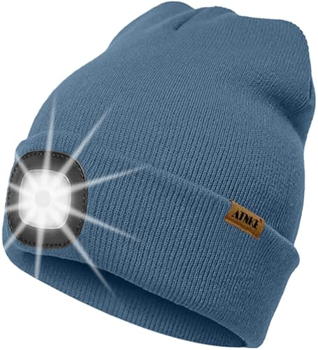 ATNKE LED Beleuchtete Mütze mit Licht,Wiederaufladbare USB 4 LED Beleuchtete Laufmütze Extrem Heller Lampe Winter Warme Stricken Mütze Technik Geschenke für Herren und Damen
