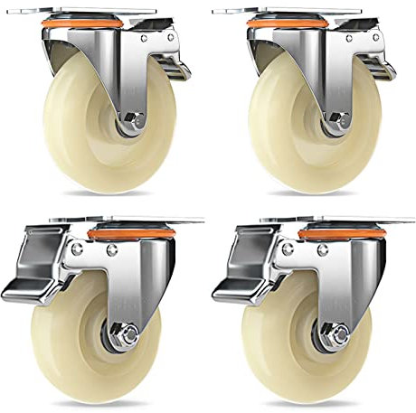 Schwerlastrollen Transportrollen Set Lenkrollen Mit Bremse, Rolle 360° Grad Drehbar, for Werkbank Werkzeugwagen Paletten Möbelrollen, Nylonrollen, 4 Stück Lenkrollen Rollen for Möbel Schwenkbare Rolle