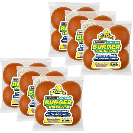 Mr.Dobelina Gourmet Kartoffelbrötchen, 6er Pack 4x80g, 11cm, weiche, schmackhafte, Made in Italy weiche Brötchen, ideal für American Burger, Smash Burger und kreative Sandwiches