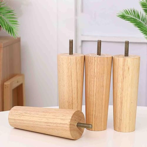 4 Stück Möbelfüße Holz Tischfüße Holz Sofafüsse Möbelfüße Eiche,Massivholz-Möbelbeine, für Tisch Sofa Bett Schrank Couch Sofabeine Ersatz für Couch (M8-20cm)