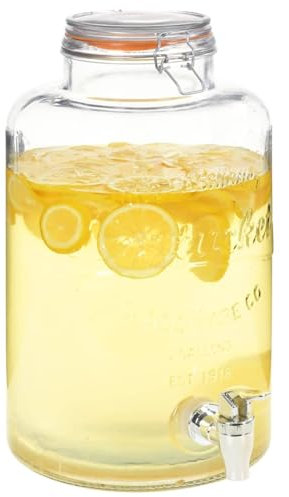 BaraSh Dispensador de Agua XXL con Grifo Vidrio Transparente 8 L dispensador de Bebidas para Fiestas, cumpleaños, Bodas o casa