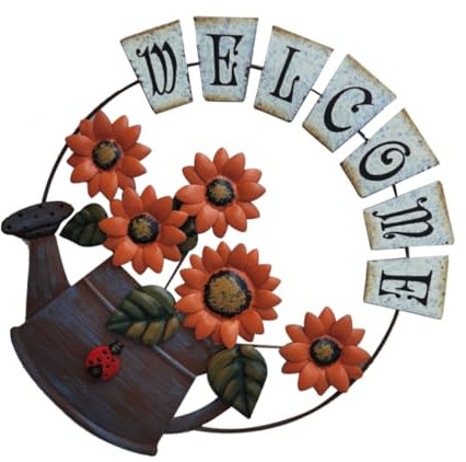 FUNOMOCYA Haustürschild Willkommensschilder im Freien Kranzhalter für Haustür kleiderständer Sonnenblumen-Anhänger Willkommens-Anhänger Schmiedeeisen Wandschmuck Dekorationen Ornament