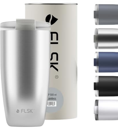 FLSK Tumbler – Premium coffee to go-Becher aus Edelstahl – 100 % auslaufsicher, BPA-frei & doppelwandig – hält 3 h heiß (stainless, 500 ml)