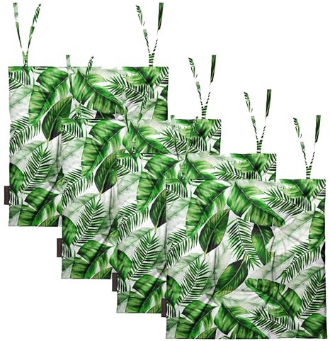 Domarex Set 4 x Gartenstuhlkissen MIA 40x40 cm - Öko-Leinen - Wasserdichtes Kissen für den Gartenstuhl Sitzkissen an Stuhl fesselt - bequemes Kissen - Hochwertiger - Bananenblätter